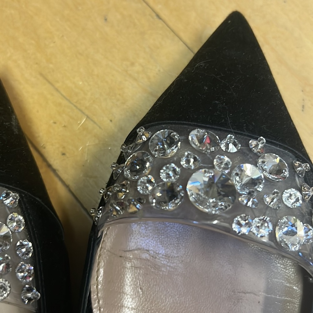 Miu Miu Black Satin Crystal Embellished Ankle Strap Pointed Toe Ballet Flats 40 - Picture 15 of 16